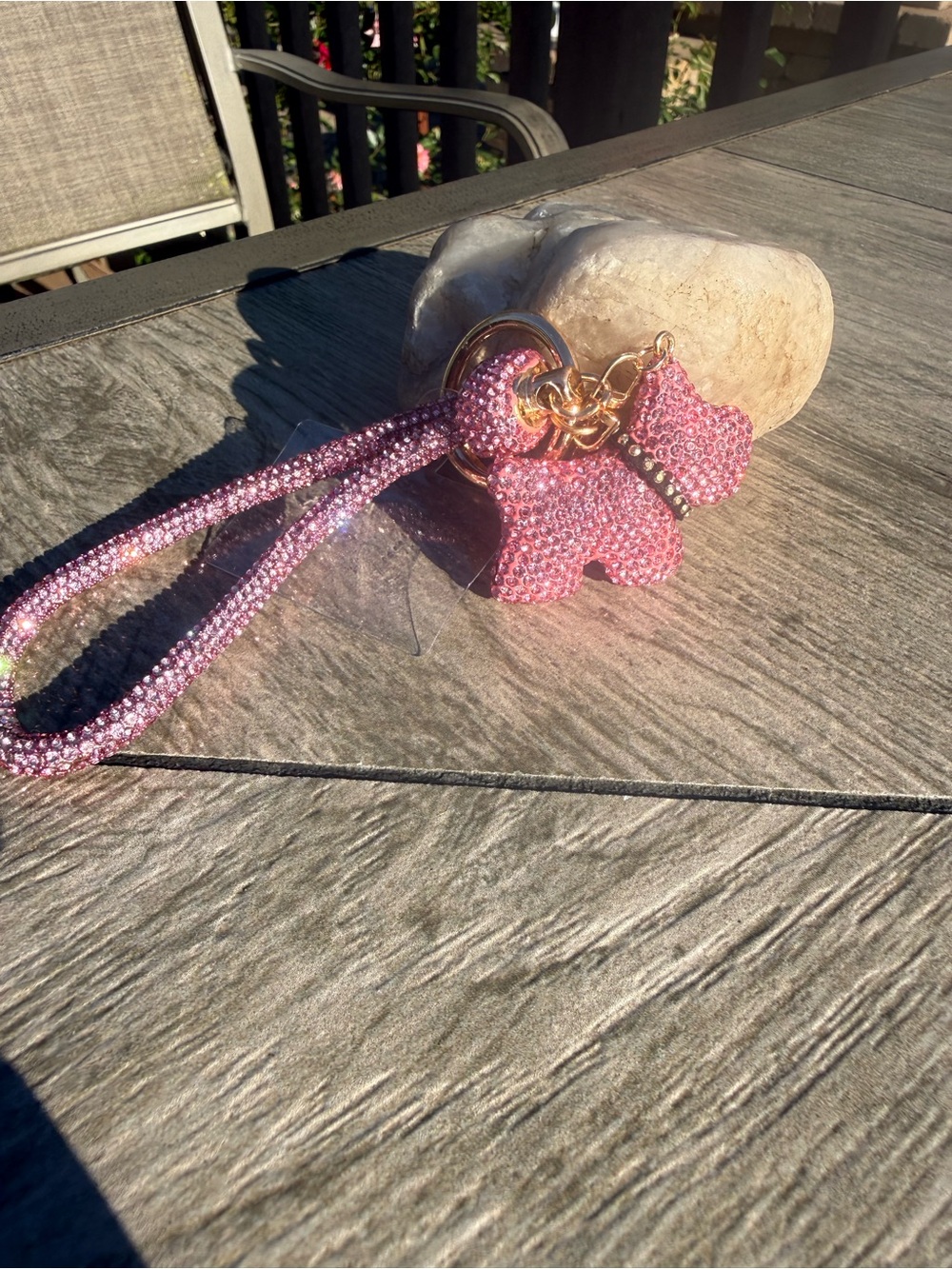 NWT Pink rhinestone French Bulldog keychain and bag charm Lanyard Phone Holder - Picture 3 of 6
